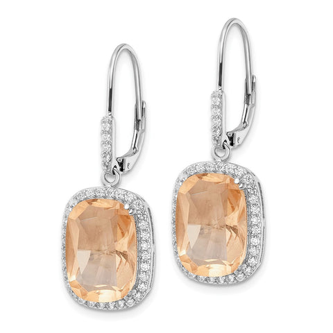 Cheryl M SS Rhod-plated CZ Peach Center & White CZ Leverback Earring-WBC-QCM1478