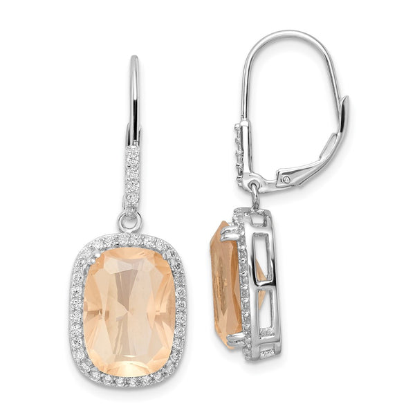 Cheryl M SS Rhod-plated CZ Peach Center & White CZ Leverback Earring-WBC-QCM1478