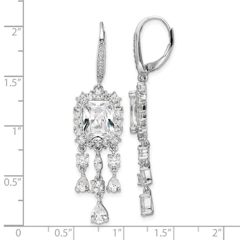 Cheryl M SS Rhodium-plated CZ Fancy Dangle Leverback Earrings-WBC-QCM1487