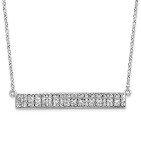 Cheryl M SS Rhodium-plated CZ Bar w/ 1.5in ext. Necklace-WBC-QCM1521-17.5