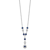 Cheryl M SS Rhodium-plated Lab Blue Glass And CZ Necklace-WBC-QCM1522-18