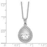 Cheryl M SS Rhodium-plated Fancy Pear CZ w/ 2in ext. Necklace-WBC-QCM1524-18