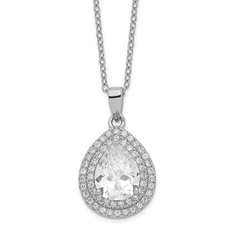 Cheryl M SS Rhodium-plated Fancy Pear CZ w/ 2in ext. Necklace-WBC-QCM1524-18