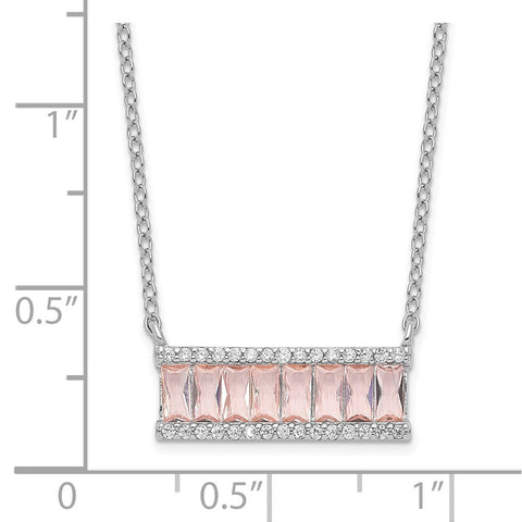 Cheryl M SS Rhod Emerald-cut Pink Nano Crystal And CZ Bar Necklace-WBC-QCM1526-18