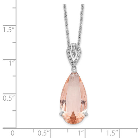 Cheryl M SS Rhodium-plated CZ & Simulated Morganite 18in Necklace-WBC-QCM1527-18