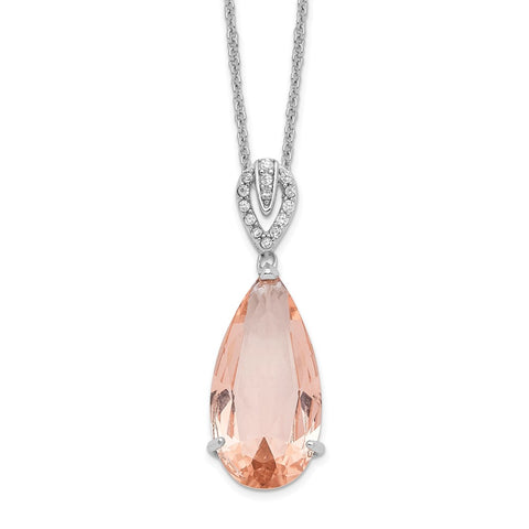 Cheryl M SS Rhodium-plated CZ & Simulated Morganite 18in Necklace-WBC-QCM1527-18