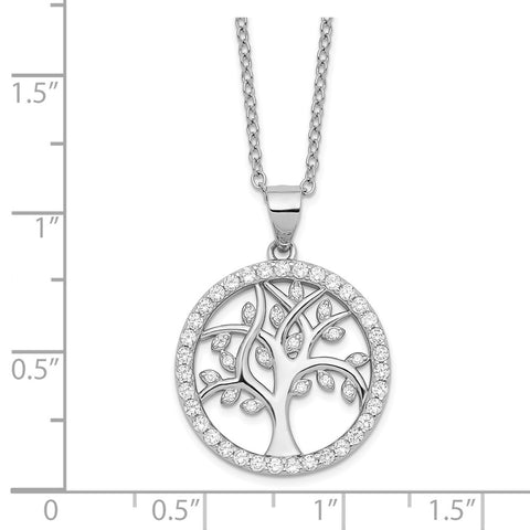 Cheryl M Sterling Silver Rhodium-plated Tree of Life CZ Necklace-WBC-QCM1531-18