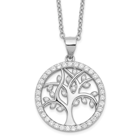 Cheryl M Sterling Silver Rhodium-plated Tree of Life CZ Necklace-WBC-QCM1531-18