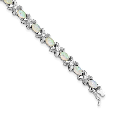 Cheryl M SS Rhod Plated Fancy X and O Created Opal And CZ Bracelet-WBC-QCM1533-7.25