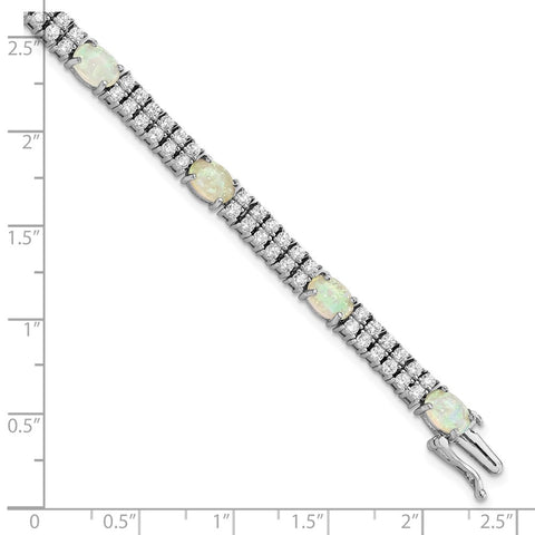 Cheryl M SS Rhodium-plated Fancy Created Opal And CZ Bracelet-WBC-QCM1534-7.5