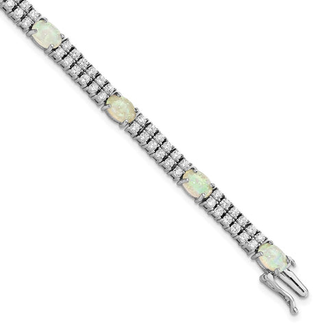 Cheryl M SS Rhodium-plated Fancy Created Opal And CZ Bracelet-WBC-QCM1534-7.5