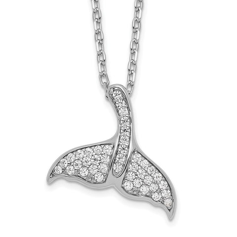 Cheryl M Sterling Silver Rhod Plated CZ w/ 2in ext. Whale Tail Necklace-WBC-QCM1542-16