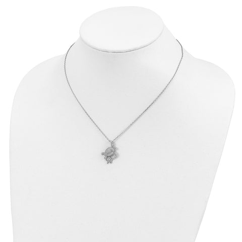 Cheryl M Sterling Silver Rhodium-plated CZ w/ 2in ext. Turtles Necklace-WBC-QCM1543-16