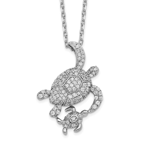 Cheryl M Sterling Silver Rhodium-plated CZ w/ 2in ext. Turtles Necklace-WBC-QCM1543-16