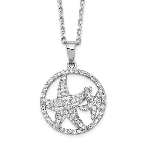 Cheryl M Sterling Silver Rhodium-plated CZ w/ 2in ext. Starfish Necklace-WBC-QCM1544-16