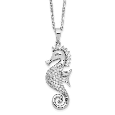 Cheryl M Sterling Silver Rhodium-plated CZ w/ 2in ext. Seahorse Necklace-WBC-QCM1546-16