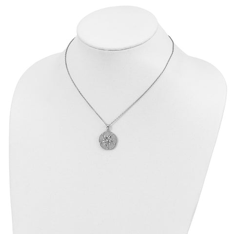Cheryl M Sterling Silver Rhod Plated CZ w/ 2in ext. Sand Dollar Necklace-WBC-QCM1547-16