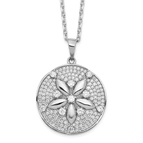 Cheryl M Sterling Silver Rhod Plated CZ w/ 2in ext. Sand Dollar Necklace-WBC-QCM1547-16