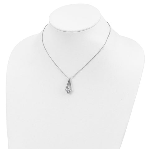 Cheryl M Sterling Silver Rhodium-plated CZ Fancy V w/ 2in ext. Necklace-WBC-QCM1551-16