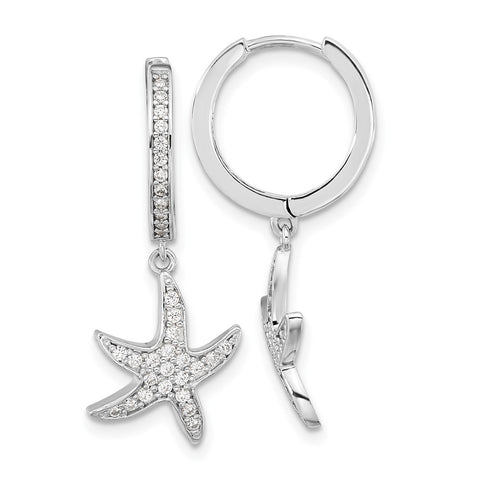 Cheryl M Sterling Silver Rhodium-plated CZ Starfish Hoop Dangle Earrings-WBC-QCM1552