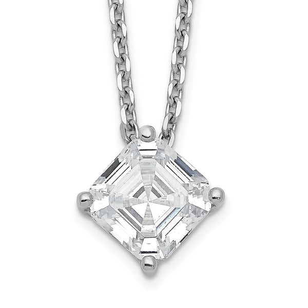 Cheryl M Sterling Silver Rhodium-plated Square CZ w/ 2.5in ext. Necklace-WBC-QCM1556-16