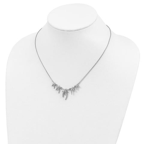 Cheryl M Sterling Silver Rhodium-plated CZ w/ 2in ext. Palm Tree Necklace-WBC-QCM1558-16