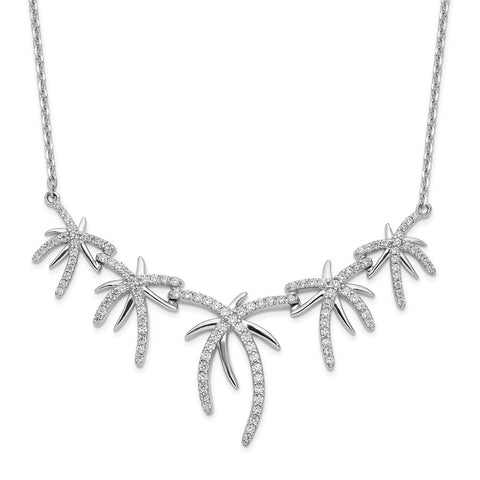 Cheryl M Sterling Silver Rhodium-plated CZ w/ 2in ext. Palm Tree Necklace-WBC-QCM1558-16