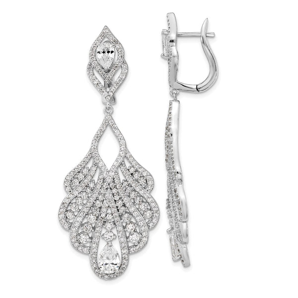 Cheryl M Sterling Silver Rhodium-plated Fancy CZ Hinged Dangle Earrings-WBC-QCM1559