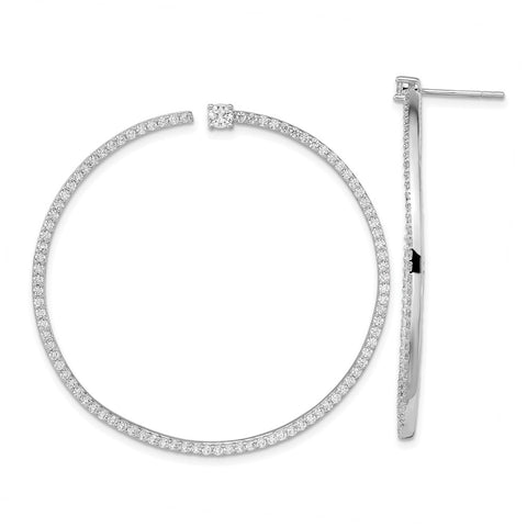 Cheryl M Sterling Silver Rhodium-plated CZ Post Hoop Earrings-WBC-QCM1560