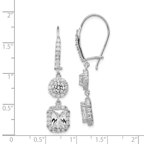 Cheryl M Sterling Silver Rhodium-plated Cushion CZ Kidney Wire Earrings-WBC-QCM159