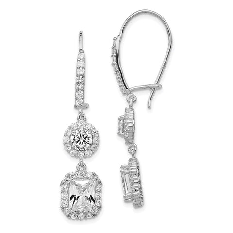 Cheryl M Sterling Silver Rhodium-plated Cushion CZ Kidney Wire Earrings-WBC-QCM159