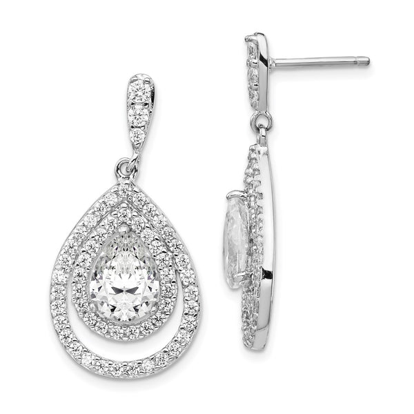 Cheryl M Sterling Silver Rhodium-plated Double Pear CZ Post Dangle Earring-WBC-QCM170