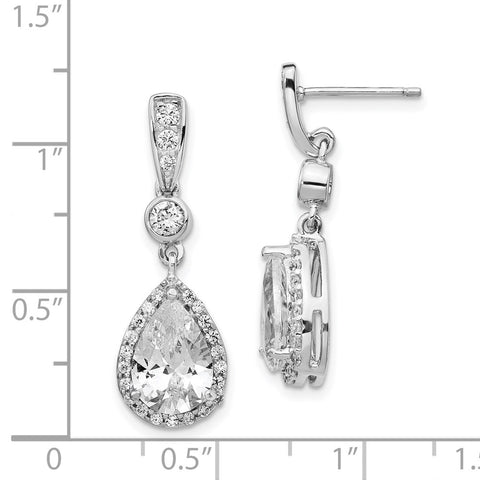 Cheryl M Sterling Silver Rhodium Plated Pear CZ Dangle Post Earrings-WBC-QCM173