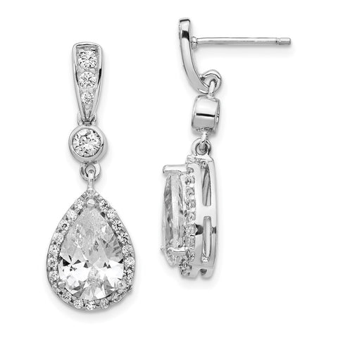 Cheryl M Sterling Silver Rhodium Plated Pear CZ Dangle Post Earrings-WBC-QCM173