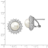 Cheryl M Sterling Silver Rhod Plated CZ & FWC Pearl Omega Back Earrings-WBC-QCM289