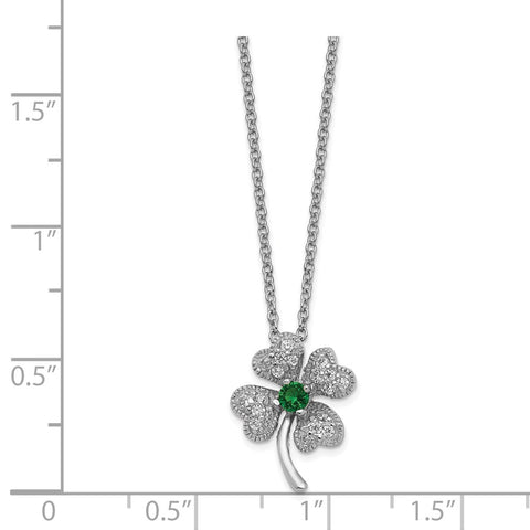 Cheryl M SS Rhod-plated Child's Green Glass & CZ 4-leaf Clover Necklace-WBC-QCM368-15