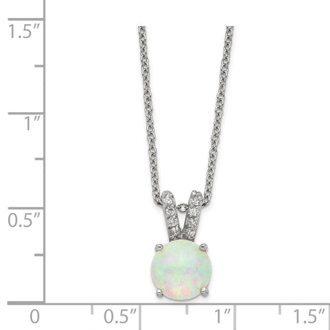 Cheryl M SS Rhod-plated Lab Created White Opal Cabochon & CZ 18in Necklace-WBC-QCM376-18