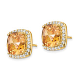 Cheryl M SS Gold-plated Rose-cut Champagne CZ Square Post Earrings-WBC-QCM450