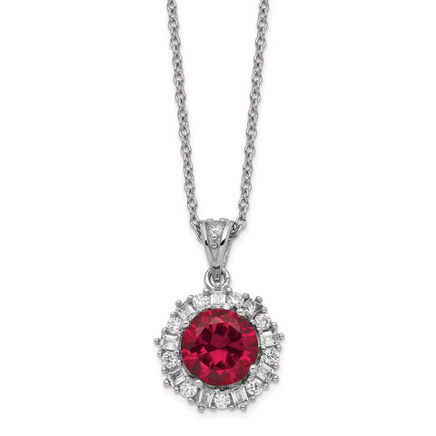 Cheryl M Sterling Silver Rhodium Plated Created Ruby & CZ 18in Necklace-WBC-QCM468-18
