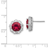 Cheryl M Sterling Silver Rhodium-plated Created Ruby & CZ Post Earrings-WBC-QCM472