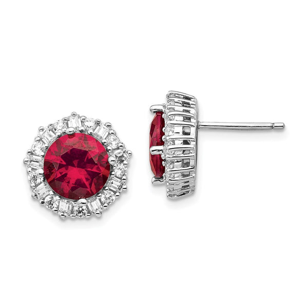 Cheryl M Sterling Silver Rhodium-plated Created Ruby & CZ Post Earrings-WBC-QCM472