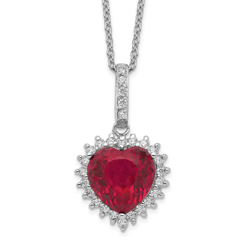 Cheryl M Sterling Silver RH-plated 100-facet Created Ruby&CZ 18in Necklace-WBC-QCM478-18
