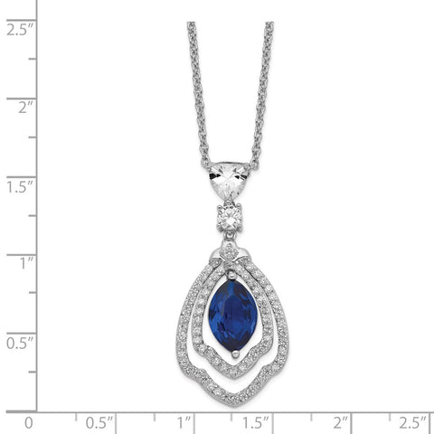 Cheryl M SS Rhodium Plated Created Dark Blue Spinel & CZ 18in Necklace-WBC-QCM501-18