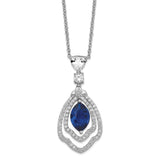 Cheryl M SS Rhodium Plated Created Dark Blue Spinel & CZ 18in Necklace-WBC-QCM501-18