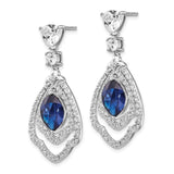 Cheryl M SS RhodPlated Lab cr. Dark Blue Spinel & CZ Post Dangle Earrings-WBC-QCM502