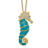 Cheryl M Sterling Silver Gold-plated Enameled CZ Seahorse 18in Necklace-WBC-QCM578-18