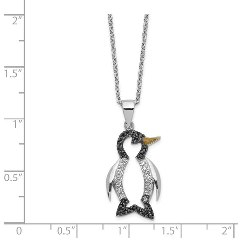 Cheryl M Sterling Silver Rhod-plated Enameled CZ Penguin 18in Necklace-WBC-QCM596-18