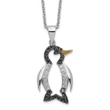 Cheryl M Sterling Silver Rhod-plated Enameled CZ Penguin 18in Necklace-WBC-QCM596-18