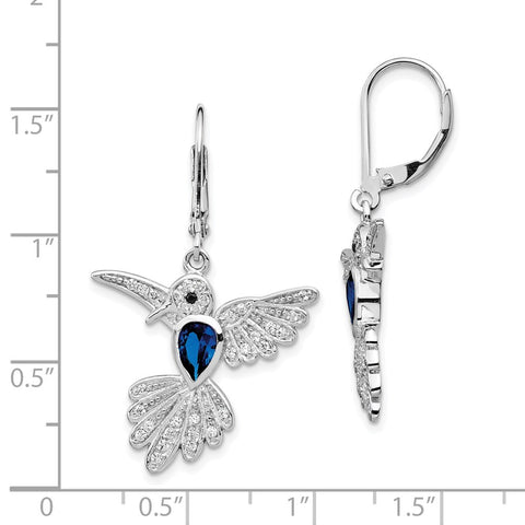 Cheryl M SS Rhod Plated CZ & Lab CR. Dk BlueSpinel Hummingbird Earrings-WBC-QCM606