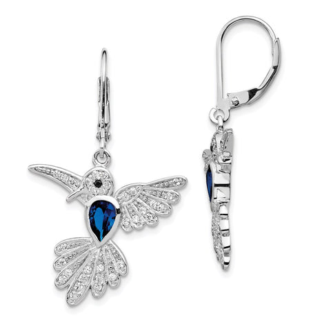 Cheryl M SS Rhod Plated CZ & Lab CR. Dk BlueSpinel Hummingbird Earrings-WBC-QCM606